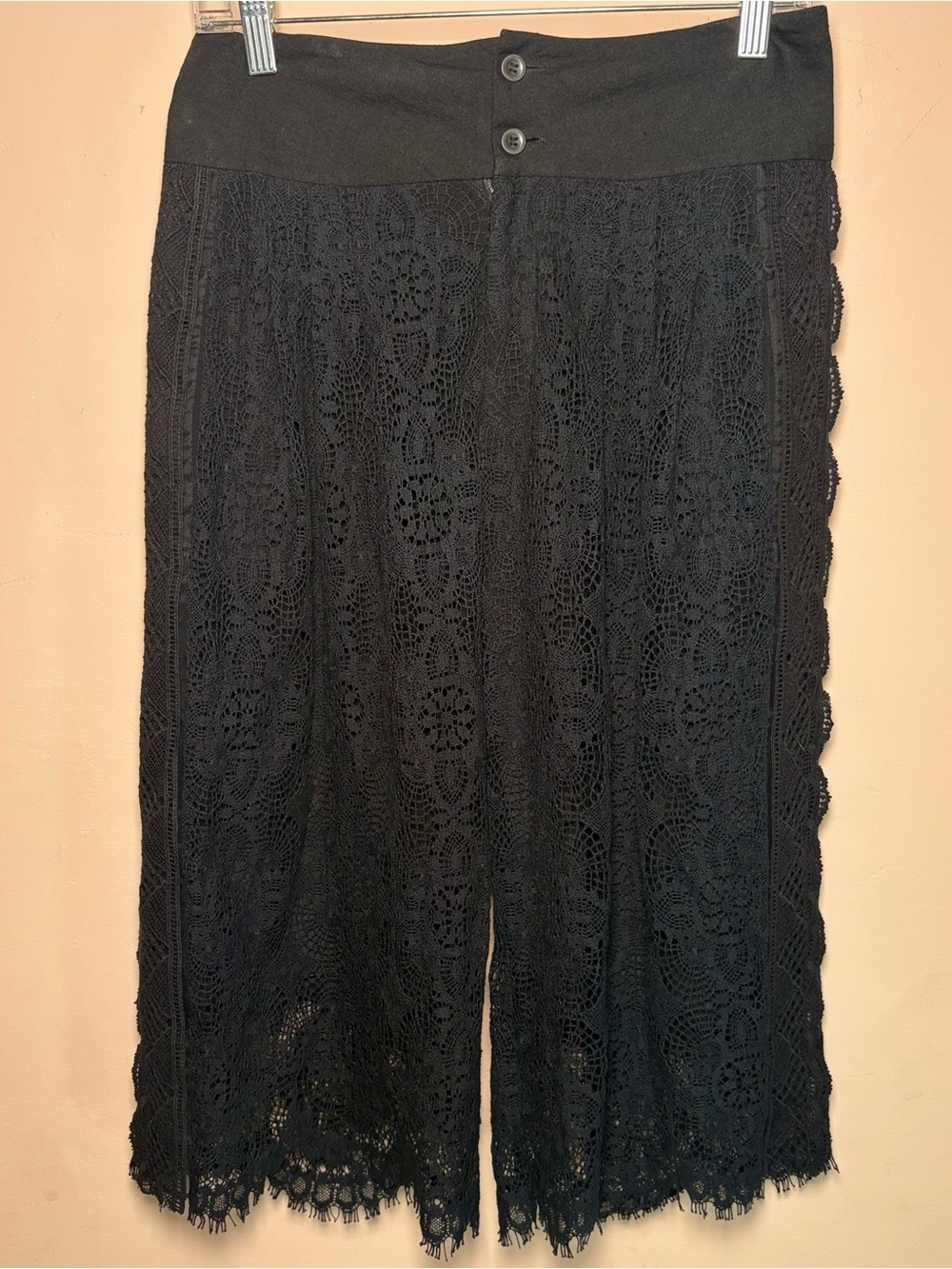 Gary Graham Black Lace Wide Leg Culotte Pants Size 2